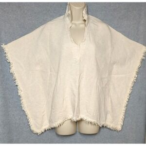 Unique Spectrum Lagan Look  Poncho Top L Fringe V Neck Ecru Unique Layer Boho